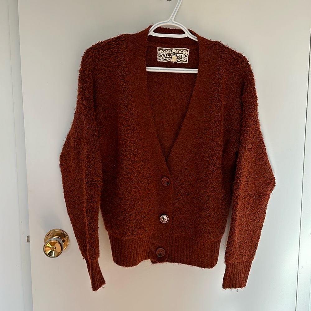 Fuzzy rust cardigan
